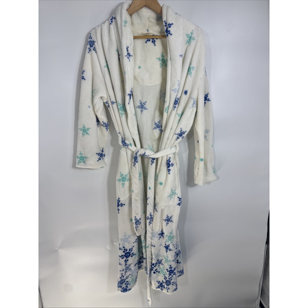 Sleep Chic XL White  with Blue Design Women's Plush‎ Robe
